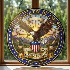 250th Anniversary American Eagle Glass Suncatcher,  1776-2026 Patriotic Window, Independence Day Window Sun Catcher Freedom Celebration American Flag Gift For Dad