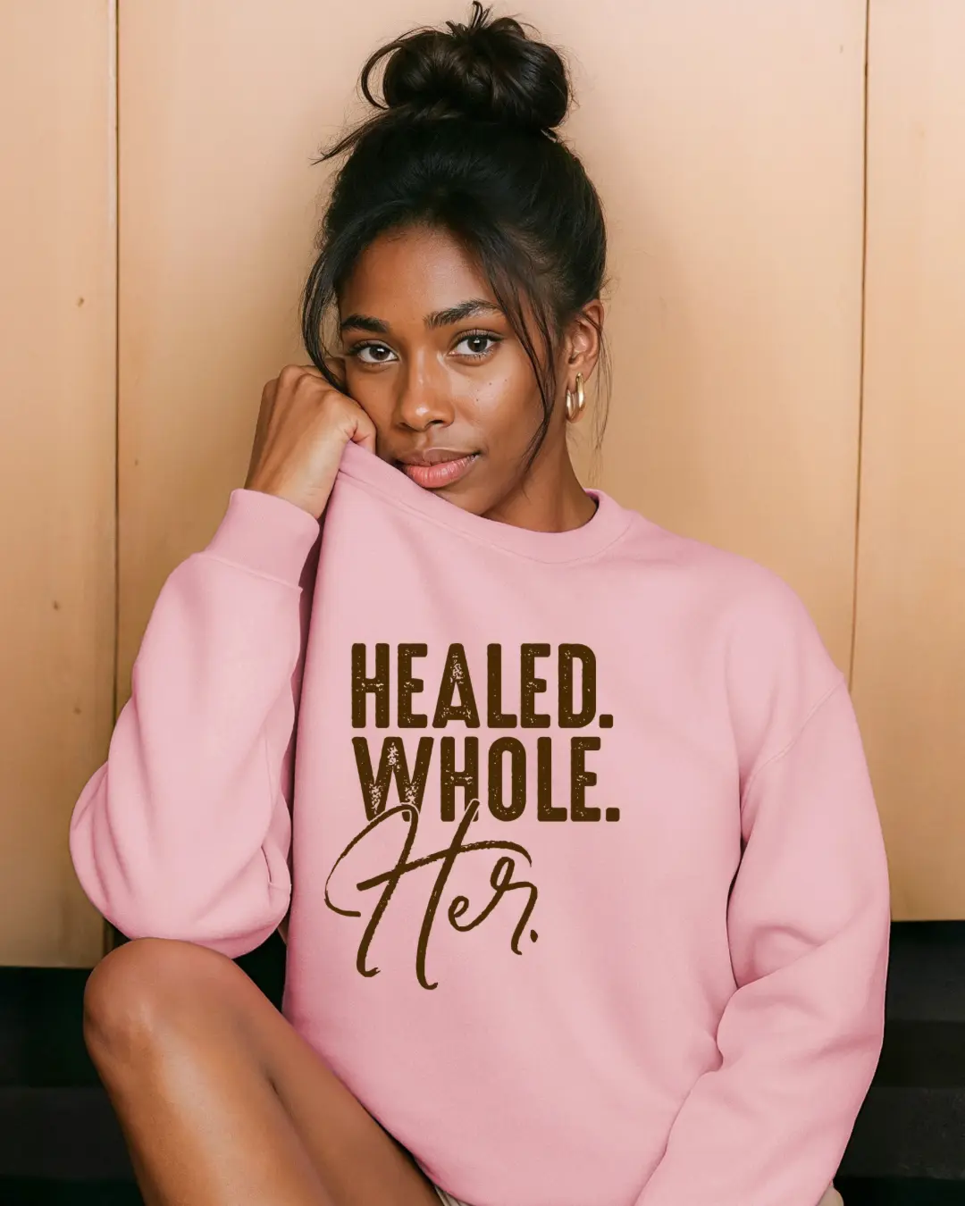 Women's Oversized "Healed Whole Her" Graphic Sweatshirt Top - Casual Long Sleeve Comfy All-Seasons Statement Pullover, Simple Baggy Hoodie Piece