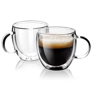Double Wall Glass Espresso Cups 5oz/150ml, A set of 2
