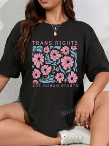 100% Cotton Unisex Trans Rights Are Human Rights Floral LGBTQ Pride Transgender T-Shirt