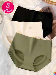 3 Pack Women Ice Silk Seamless Triangle Panties Set Solid Color Low Waist No Show Lightweight Soft Everyday All Day Comfort