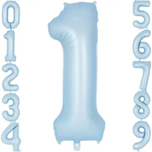 Light Blue Number 1 Balloon, 40 Inch Big Large Foil Number Balloons, Giant Mylar Number 1 Balloons for 1st First Birthday Party Decorations Supplies Anniversary