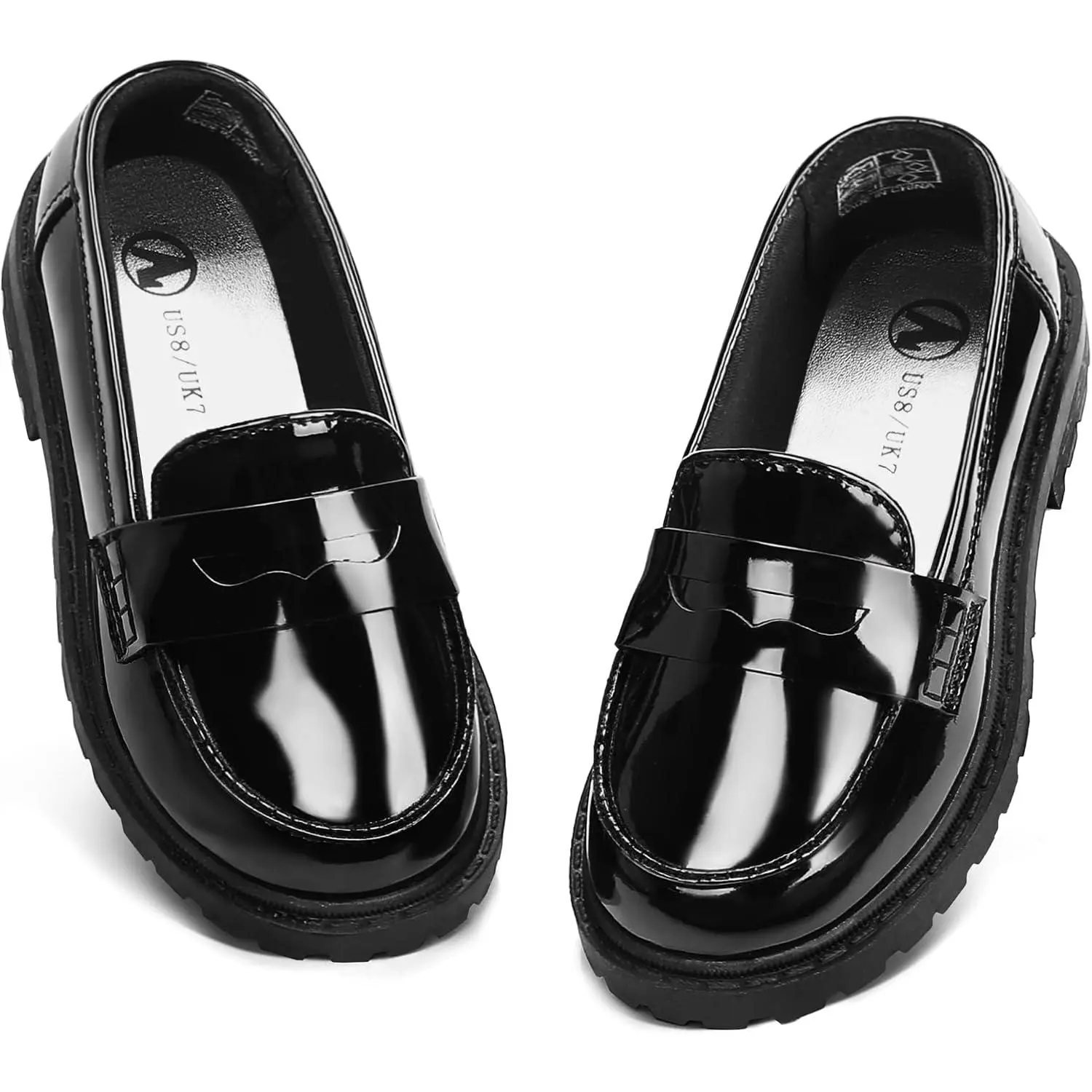 Shoeslocker Girls' Chunky Platform Penny Loafers - Slip-On Flat Shoes for School Uniform Wear