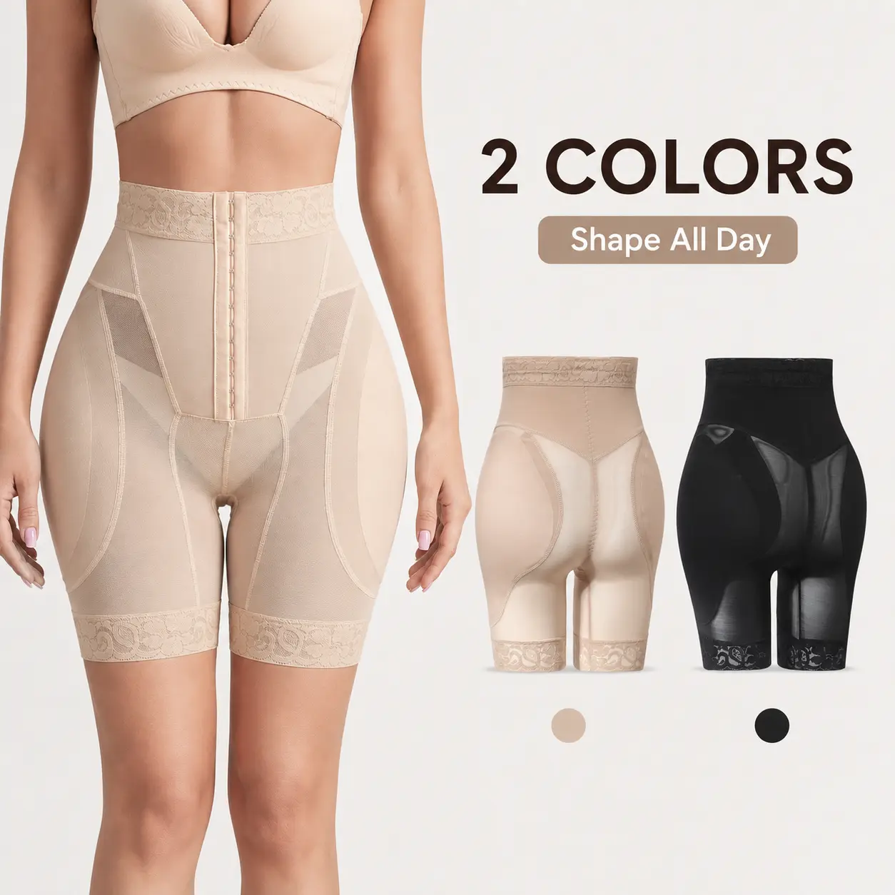 Women High Waist Tummy Control Shapewear Shorts Butt Lifter Body Shaper with Zipper Closure 3D Sponge Pads Lace Trim Seamless Slimming Underwear for Daily Wear ZB