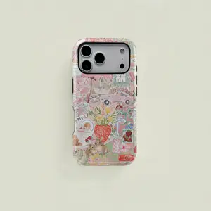 One strawberry rabbit floral protective case, a sturdy and durable two-in-one protective case, suitable for iPhone 17/16/15/14/13/12/11 Pro Max/Plus/Pro, Samsung Galaxy S25/S24/S23 Ultra series, couple's phone case.
