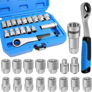 17-Piece Hollow Ratchet Socket Set, CR-V Steel, 10-24mm Metric 3/8"-1/2" SAE,   Automotive Repair & Machine Maintenance