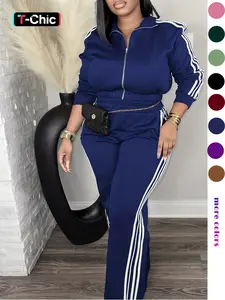 Women's Tracksuit Set, Casual Long Sleeve Zip Up Jacket & Pants Set for Spring & Fall, Casual Tracksuits, Sporty Chic Outfit