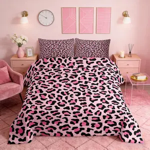 Wild Animal Skin Luxury Boys Girls Comforter Set,Pink Leopard Print Duvet Set,Teens Bedroom Decor,African Cheetah Wildlife Fur Microfiber Soft