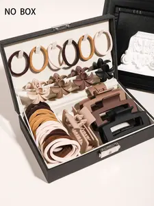 58pcs retro brown hairpin hairband suit, elastic brown ponytail and braid hairband, matte non-slip hollow square hairpin and bauhinia hairpin suitable for women's daily life and back-to-school season gifts