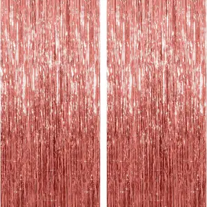 2pcs Wave Rain Curtain Decorations, Shiny Aluminum Foil Backdrop for Birthdays, Ribbon Ballroom Dance Party Supplies