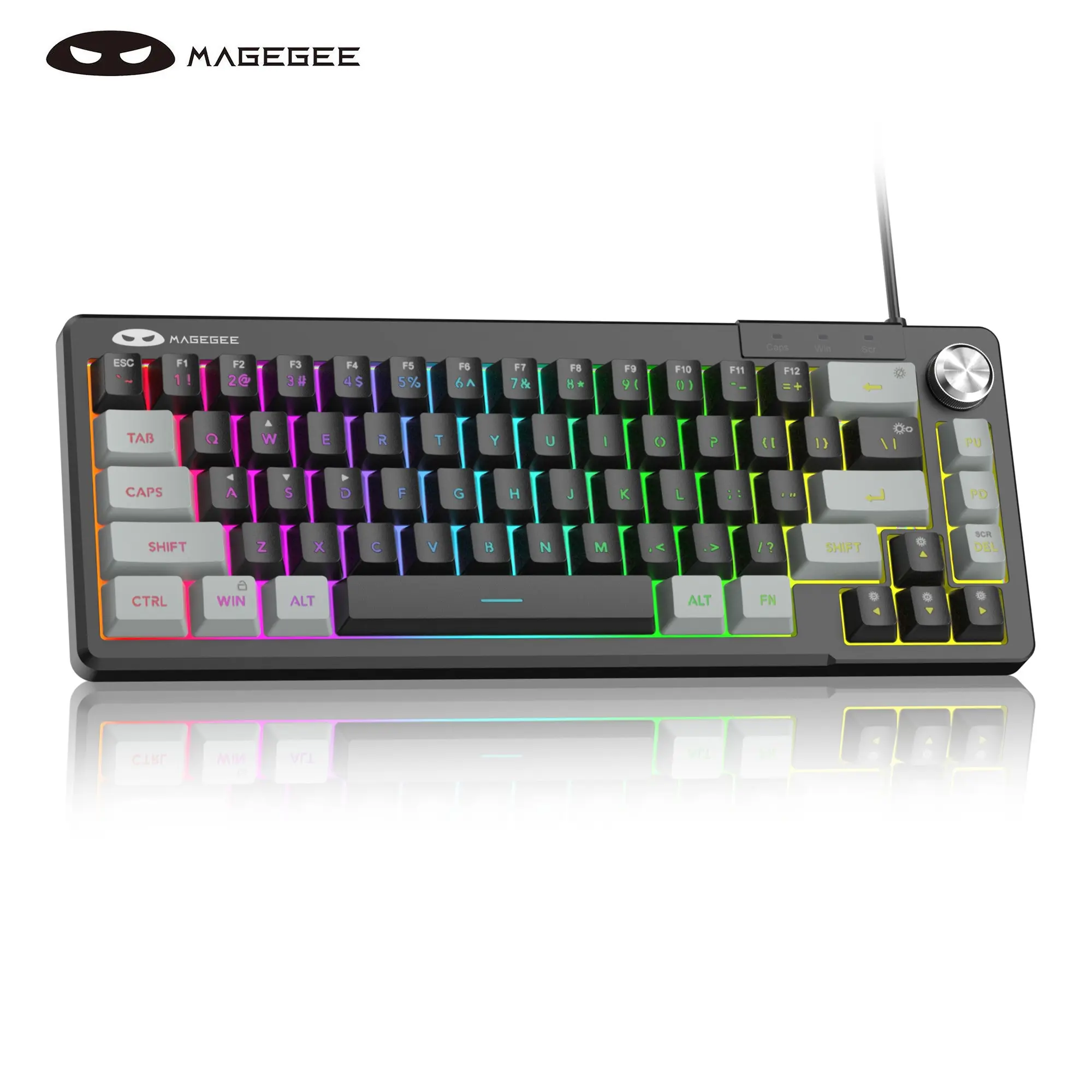 MageGee TS68 60% RGB Gaming Keyboard - Ultra-Compact 68 Keys, Ergonomic Low-Profile Design, Wired for PC/Mac/PS4/Xbox, Backlit Keyboard, RGB Backlight Keyboard, Light Up Keyboard (Grey-Black)