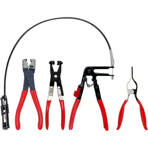 4PCS Hose Clamp Pliers Set Spring Clamp Plier Self-Tightening Remover Tool Long Reach Wire Spring Hose Clamp Pliers for Automotive Fuel Oil Water Hose Coolant Radiator Heater Party Gifts