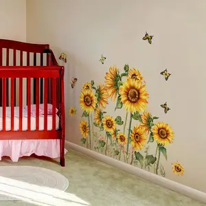 Sunflower & Butterfly Pattern Wall Sticker, 1 Count Self Adhesive Wall Decal, Decorative Sticker for Home Bedroom Living Room Decoration, Ornaments