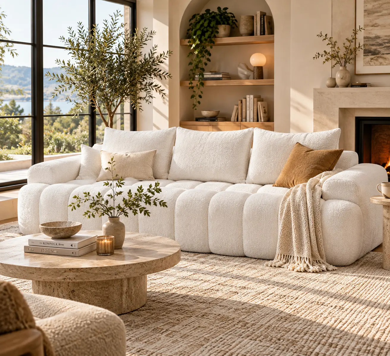 SAVEYOUR 3-Seat Curved Front Compressed Sectional Sofa, 100" Extra Large Cloud-Like Boucle Couch with High Resilience Foam, Easy-Moving Modern Living Room Furniture for Convenient Shipping