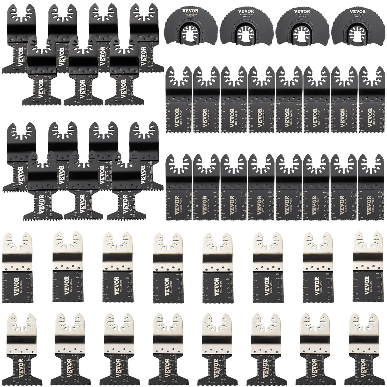 【Summerfinds】VEVOR  50 PCS Oscillating Saw Blades, Quick Release Multitool Blades Kit, HCS Tool Blades for Wood Plastic Metal Nails Bolts, Compatible with Dewalt Dremel Fein Worx Bosch Makita Milwaukee