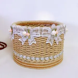 Rima Lace Jute Rope Storage Basket DIY Material Kit, Contact Customer Service for HD Tutorial Video, Perfect for Craft Projects