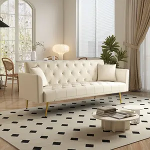 72.8“ Recliner Loveseat Modern Tufted Velvet Sofa Bed Futon Convertible Sleeper Couch with Adjustable Backrest and Golden Chrome Legs & 2 Pillows for Small Spaces, Living Room, Apartment