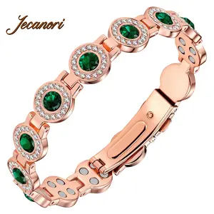 Jecanori 4X Strength Magnetic Copper Bracelet for Women-Updated 3800 Gauss Magnets-Adjustable Length with Secure Clasp-Premium Multi-Facet Crystal Inlays