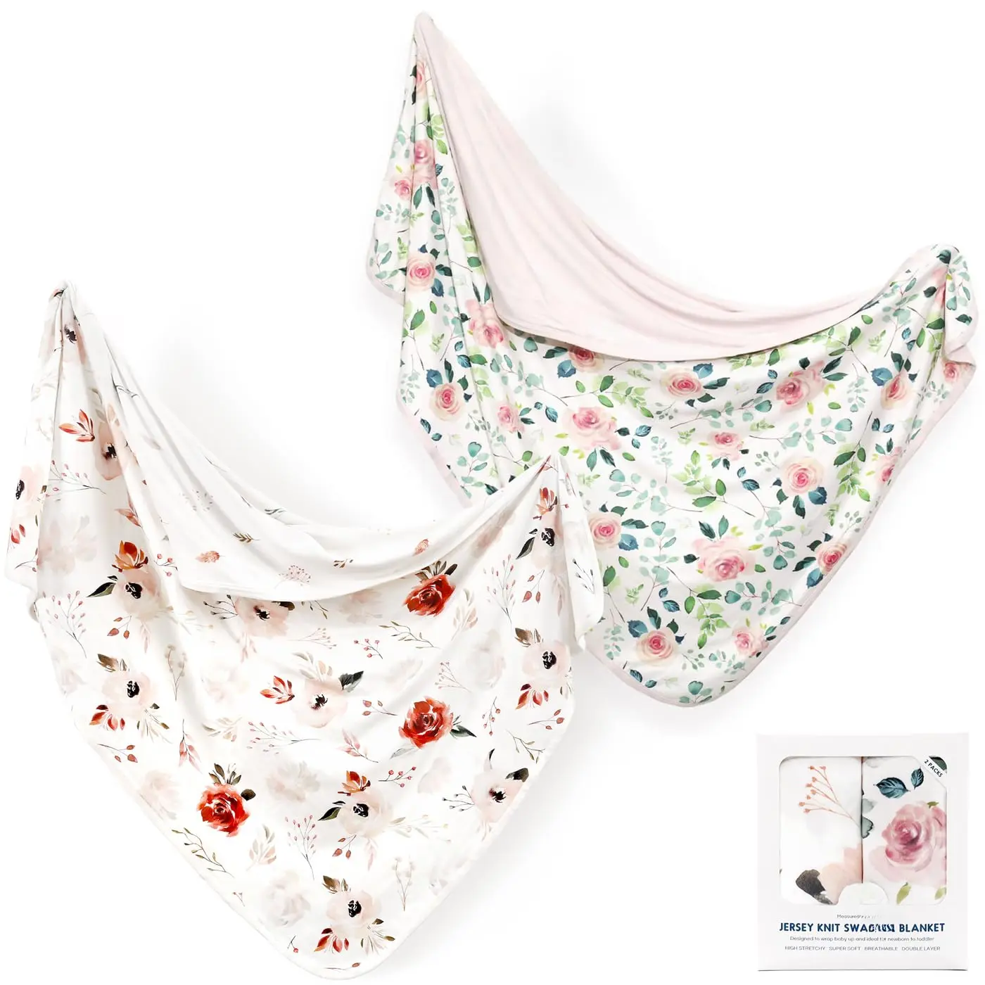 Blankets Super Soft Jersey Knit Swaddle Blanket 2 Pack for  Girls and Boys, Double Layer Receiving Blankets 34 x 44 Inches  for  Show , Orange & Pink Rose