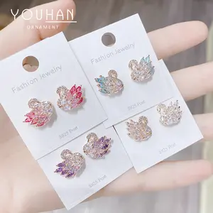925 Stamp Forest-Style Bird Motif Stud Earrings for Girls - Fashionable S925 Silver Needles, Cubic Zirconia Bejeweled Gift Earrings, Cubic Zirconia Earrings, Bejeweled Earrings