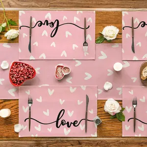1/4pcs Valentine's Day placemats and table flags, Household placemat, pink heart-shaped table flags, anti slip, durable, and heat-resistant table mats, Valentine's Day table decorations, suitable for home parties and party date decorations