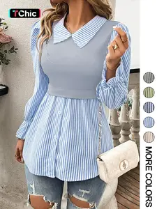 Women's Striped Print Button Front Blouse, Elegant Long Sleeve Collared Top for Spring & Fall, Ladies Clothes for Daily Wear, Button Down Blouse