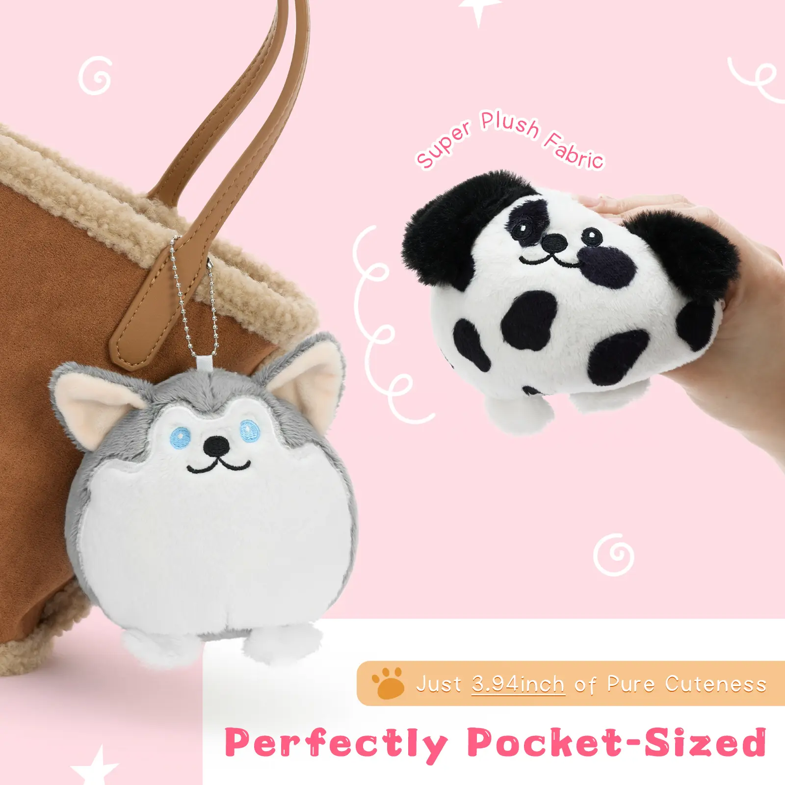 Tezituor 6-Pack Cute Chubby Dog Plush Keychains, 3.94" Mini Soft Puppy Stuffed Animal Keychains, Kawaii Bag Charms & Backpack Accessories, Cute Gifts for Girls & Dog Lovers