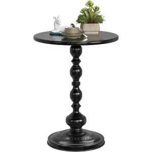 Simple Trending Small Side Table, Round Drink Table End Table, Sofa Table TV Tray Table, Pedestal Coffee Table for Living Room, Black