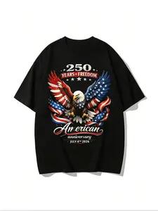 Men's America 250th Anniversary Graphic T-Shirt Eagle and Flag Print 1776–2026 Short Sleeve Patriotic Casual Street Style Fashion Top