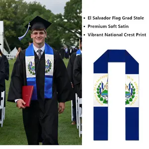 El Salvador Flag Graduation Stole | Salvadoran Heritage Honor Grad Sash，Stole Print Sash for Study Abroad International Students Class of 2026 Silky SatinCapeShawl Set，cords for graduation,graduation sash,Dresses tipicos de el salvador