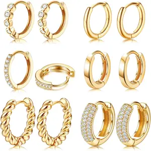 FIASASO Chunky Plated Gold Hoop Earrings Set for Women 18K Plated Gold Filled Huggie Hoops Earrings Hypoallergenic Thick Lightweight Small Silver Hoop Earring Jewelry for Gifts