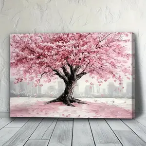 Framed Canvas Wall Art Japanese Cherry Blossom Modern Minimalist Floral Painting Pink Hues Ready to Hang Home Dorm Decor Housewarming Wedding Contemporary Room Design Durable Artwork Interior Designers Ornaments Decoration Photo Artistic Print Flower
