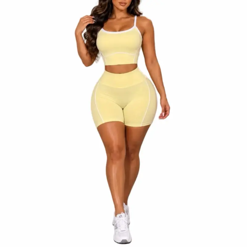 Jade set -  2-Piece Jade Biker Short Set, Casual Wear Clothes, Soft Buttery Stretch Fabric, Contrast White Contour Piping, High-Waisted Sculpting Shorts
