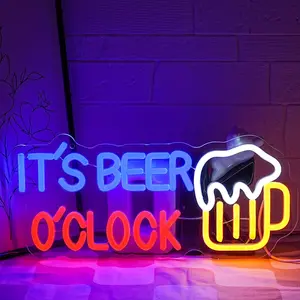 It's Beer O'Clock Neon Sign for Wall Decor Beer Neon light Dimmable USB Beer LED Sign Neon Beer Signs for Man-Father's Day Cave Garage Patio Home BAR Pub Nightclub Restaurant Decor Father's Day Gift