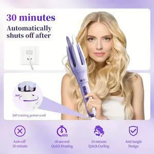 Automatic Hair Curler, Automatic Curling Iron, 4Temperature Settings, Dual Voltage RotatingCurling Iron, 11/ 4inch Fast Heating and AutoShut-Off Function, Suitable for ProfessionalHairstyling Pink Gift curling irons automatic curlingiron