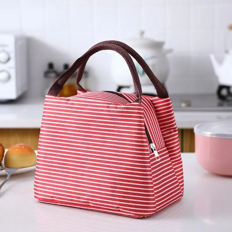 Striped Pattern Bento Bag, Portable Lunch Bag, Durable Lunch Bag, 1 Count Waterproof Lunch Bag with Handle, Insulated for Women & Men, Lunch Box Bag for Work, School, Travel, Picnic