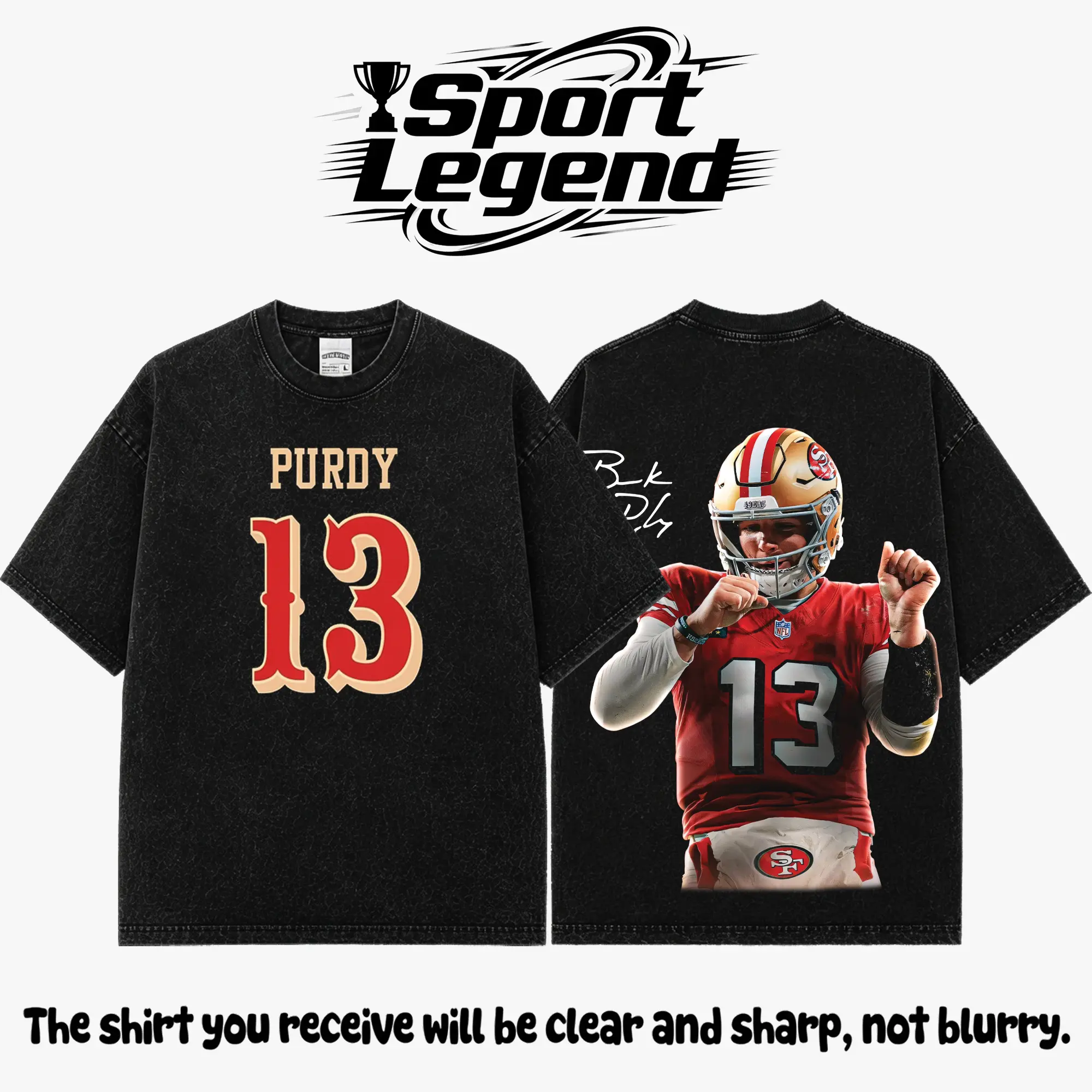Brock Purdy #13 Premium Acid Washed Cotton T-Shirt, Bay Area Football Fan Graphic Tee, Vintage Heavyweight Game Day Shirt, Unisex Washed Streetwear Gift