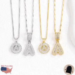 2 Pack Initial Letter Pendant Necklaces 14K Golden Stainteel Steel Zircon 26 Alphabet Necklace Elegant Jewelry For Women and Girls