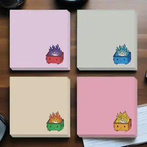 Cute Cartoon Sticky Notes Set, Sticky Labels, Self Adhesive Stickers, 4 Pack, 3x3 Inch Squares, 50 Sheets Each, Funny Office Supplies for School, Home, Teacher Gifts