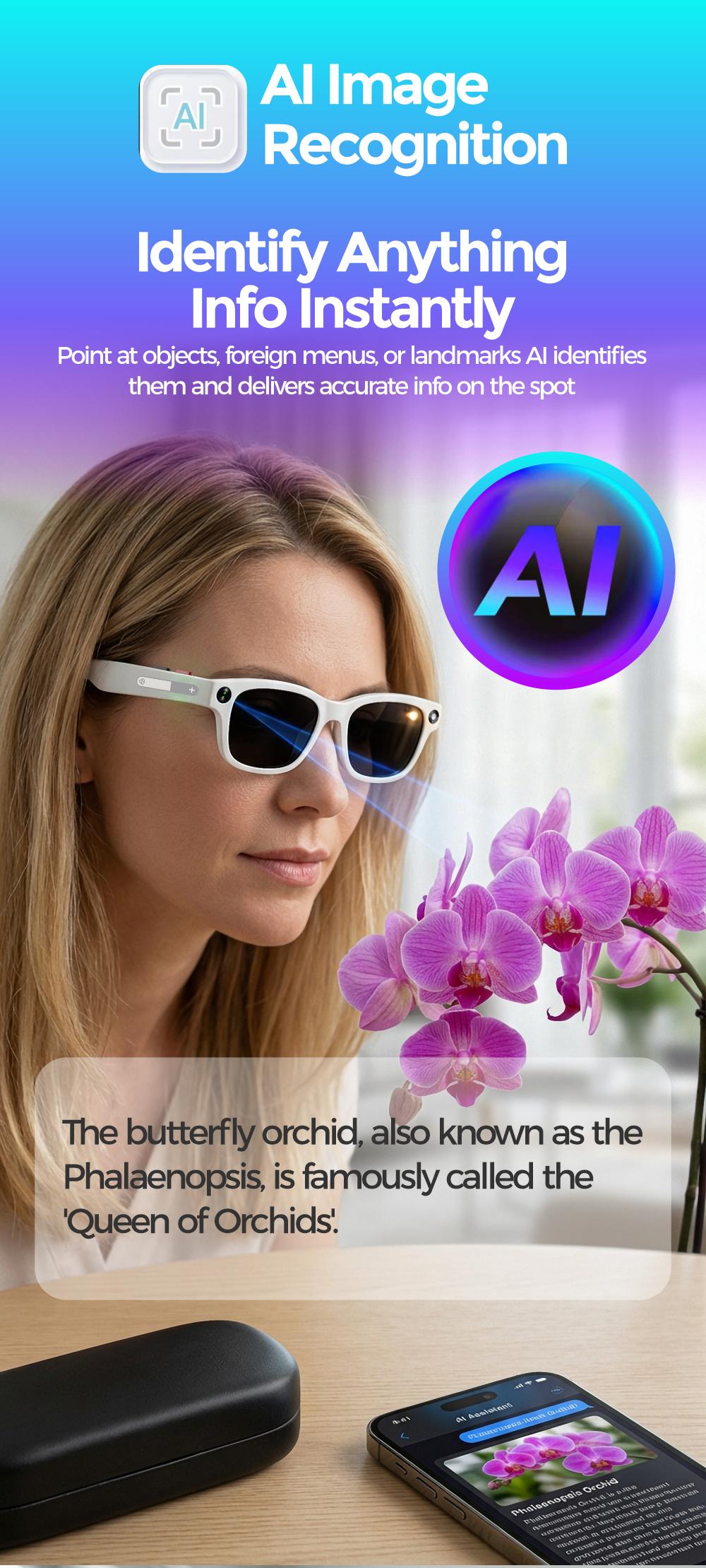 AI Smart Glasses Camera 8MP HD Video Recording Glasses with Audio, Real-Time Translation, Bluetooth Call & Music, AI Object Recognition, Touch Control, Wearable Camera Glasses for Men Women Travel Outdoor