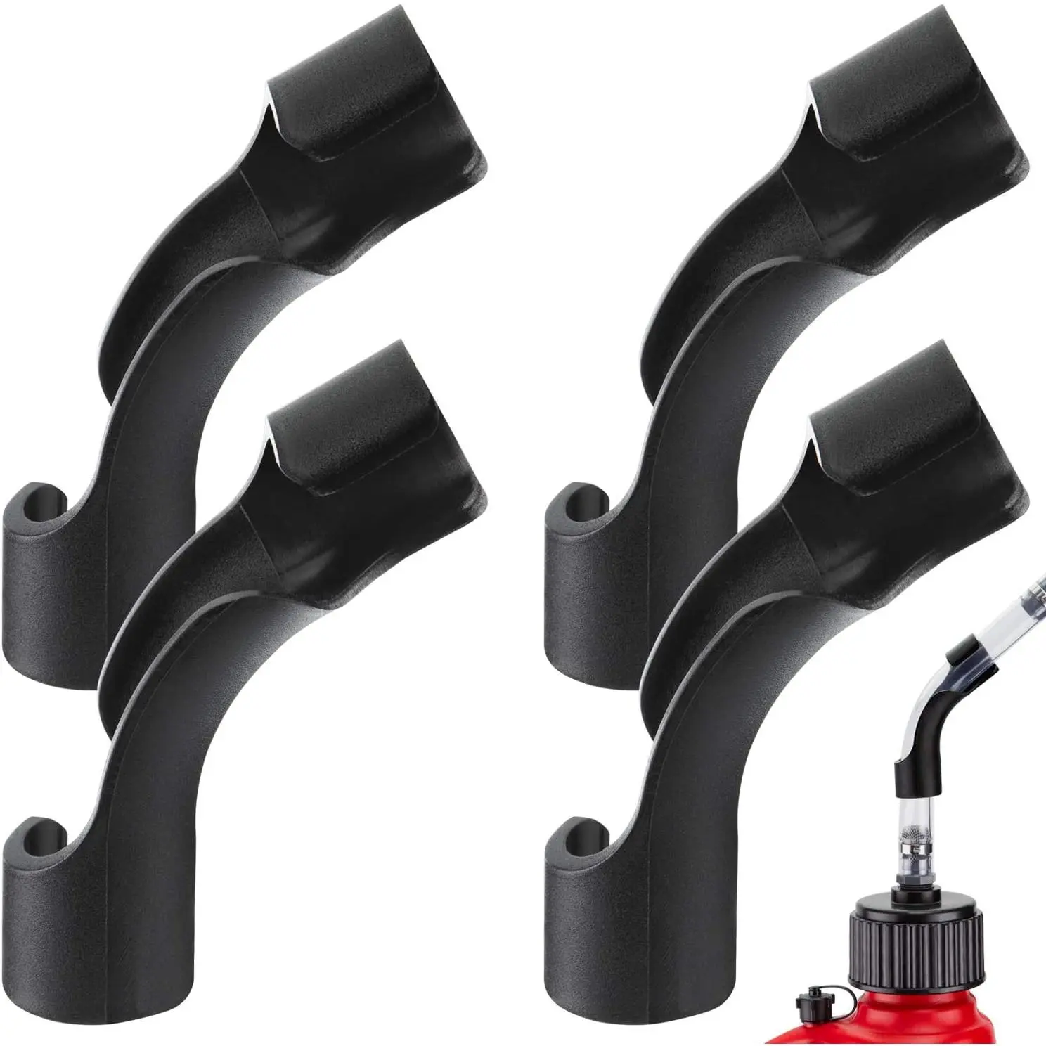 Mission Automotive 4-Pack Black Plastic Hose Bender - Gas Resistant, Spill-Free Fuel Hose Bending for Easier Gas Can & Jug Refilling - Compatible with VP, Sportsman & Rural King Containers, Four-Pack