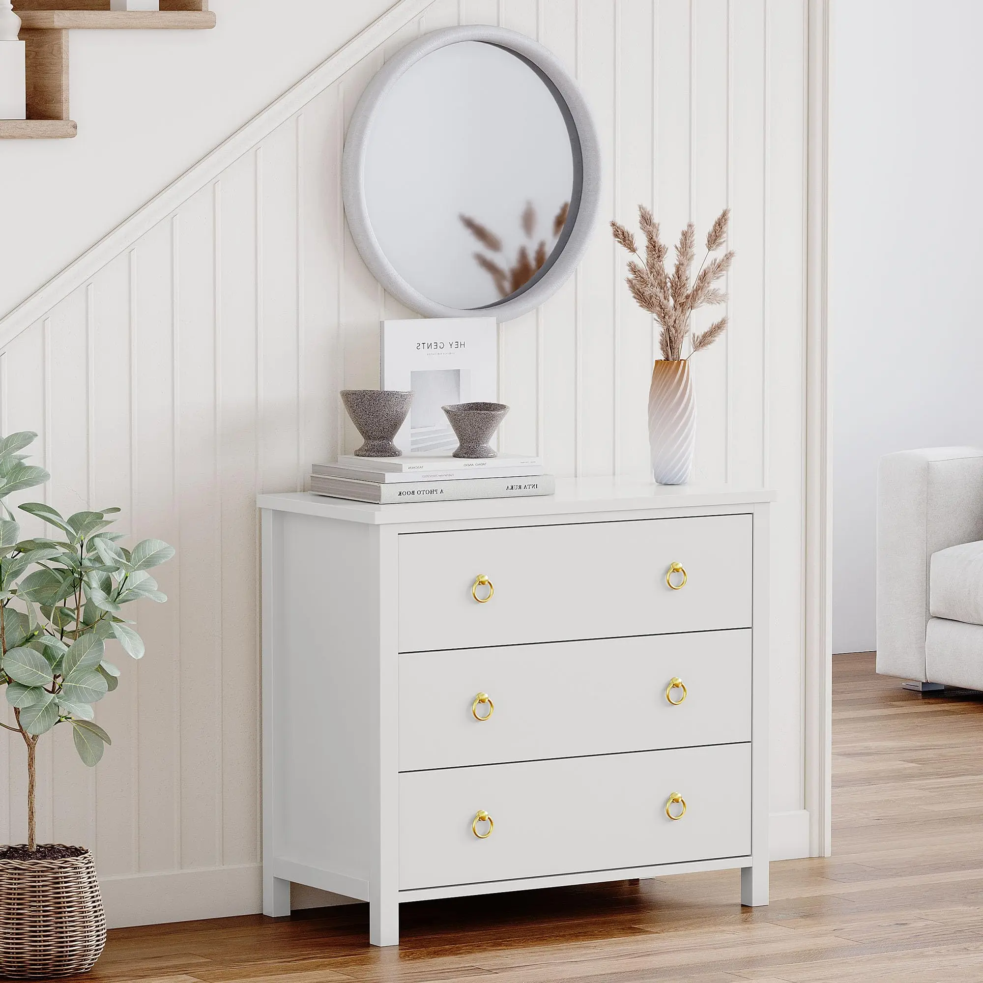 31.5"w x 15.8"d x 29"h Modern White Tall Freestanding 3-Drawer Dresser - Durable Bedroom Storage Cabinet, Assembly Required Chest of Drawers & Clothes Organizer for Living Room, Freestanding Storage Cabinet