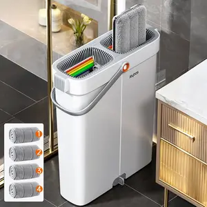 Flexible Rotating 40cm/15.7in   Mop and Bucket set with 4 Replaceable Ultra-Fine Fiber Cloths for Various Flooring and Windows Cleaning Household Items