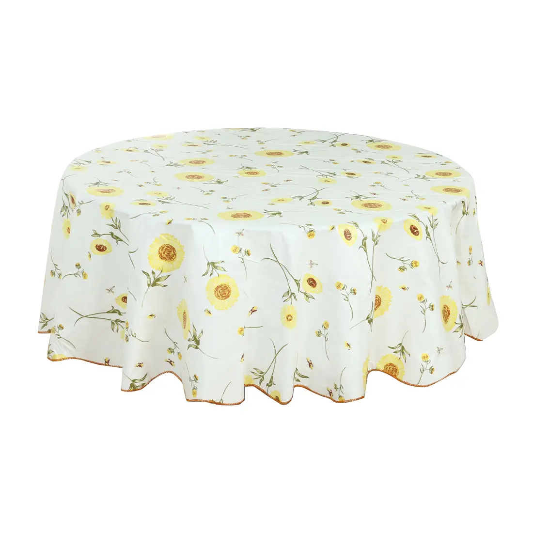 Unique Bargains Seamless Waterproof Vinyl Round Tablecloth for Wedding/Restaurant/Parties Tablecloth Decoration Yellow Flower Pattern Floral Printed