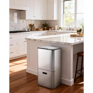 16 Gallon Dual Kitchen Trash Can with Compost Bin, 33L+28L 3-in-1 Garbage & Recycling Bin Combo, Stainless Steel Trash Can with Removable Inner Buckets & Odor Control Filters, Large Rectangular Waste Bin for Kitchen