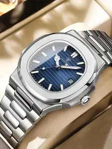 Men's Business Fashion Round Dial Analog Quartz Watch, Fashion Luminous Waterproof Watch for Party, Everyday Accessories, Trendy All-match & Exquisite Watch for Birthday Gift with Box, Luminous Fashionable Watch, Business Fashion Watches