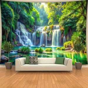 60in x 40in [1pc Large Polyester Tapestry] 1pc Extra Large Polyester Waterfall Forest Sunlight Tapestry |   Serene Nature Scene with Waterfall & Lush Greenery, Ideal for Living Room, Bedroom, Dorm Decor |   Includes Free Hanging Clip