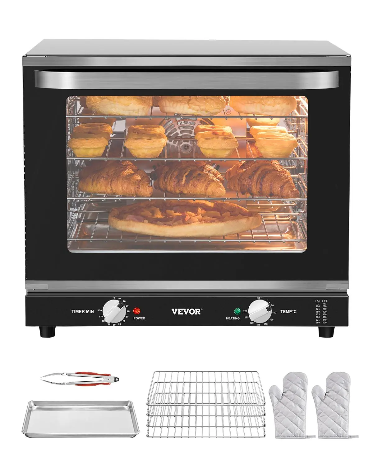 VEVOR Commercial Countertop Oven, 66L 4-Tier Toaster Ovens with Tempered Glass Door, Wire Racks & Tray, 2800W Stainless Steel Baking Ovens for Restaurant Bakery (AC208~240V,60Hz, 6-20P Plug & Output)