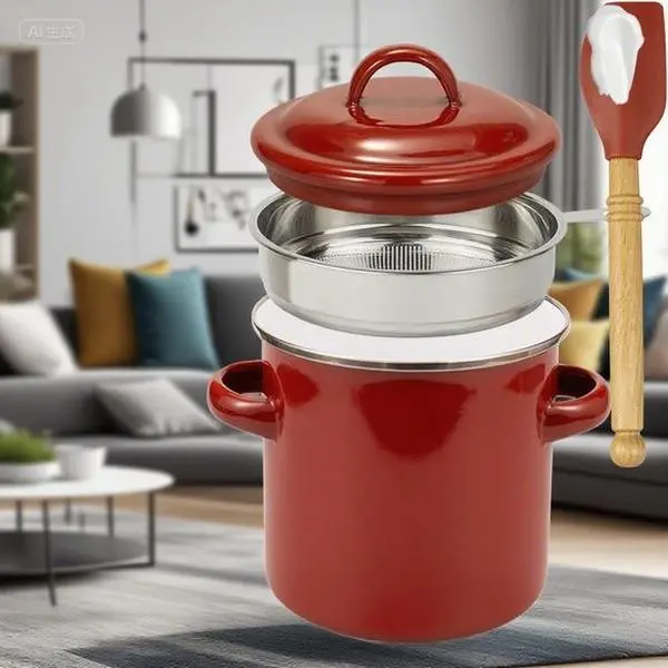 46OZ Large Capacity Stainless Grease Keeper with Strainer-Filter, Farmhouse Red Enamel Bacon Drippings Container with Handles, Includes Silicone Wooden Spatula-Scoop Utensil, Dishwasher Safe Home Storage Jar, Aesthetic, Utensils