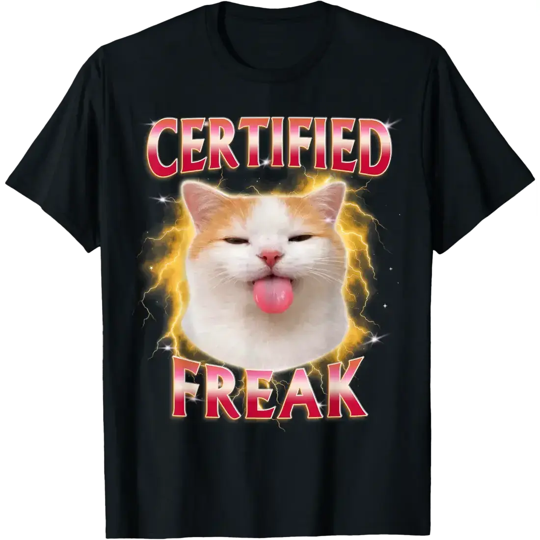 Men's/Women's Short-Sleeve Round Neck Cat Meme Gen Z Sarcasm Unhinged Humor Certified Freak Graphic Sports Top, Summer Casual Sports & Outdoor Tee, Shortsleeve